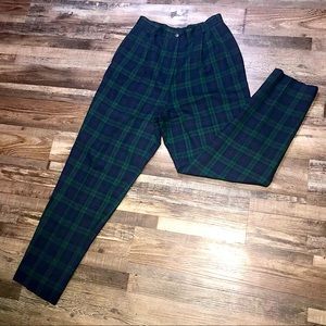 Vtg 70s Dark Academia Cottage Grunge Goth Core Green/Blue Plaid Wool Trousers